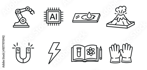 Science and technology line icons set
