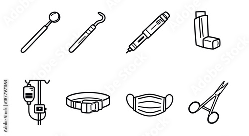 Medical tools outline icons set