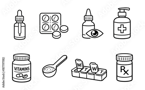 Medical and pharmaceutical line icons set