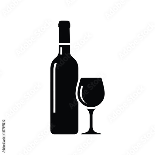 Wine bottle and glass silhoutte vector illustration for bar and restaurant design