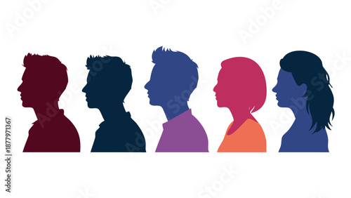 Group young people. Profile silhouette faces boys and girls set, man and woman – for stock
