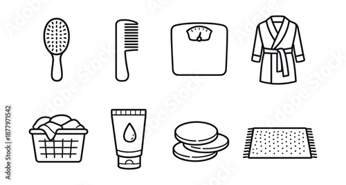 Bathroom Essentials Line Icons Set