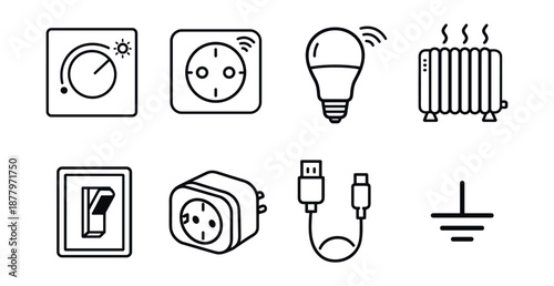 Electrical and electronic devices line icons set