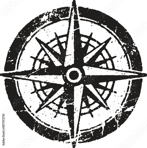 vintage compass rose design with directional points and distressed texture