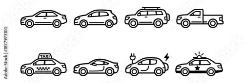 Vehicle type line drawings set