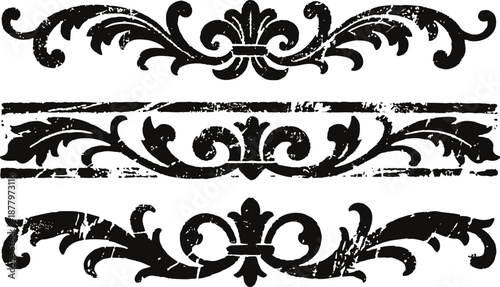 Vintage ornamental flourish design elements with grunge texture, decorative borders and accents