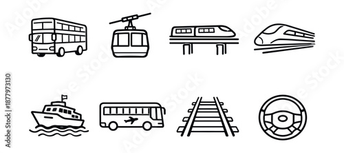 Transportation line icons for modes of travel