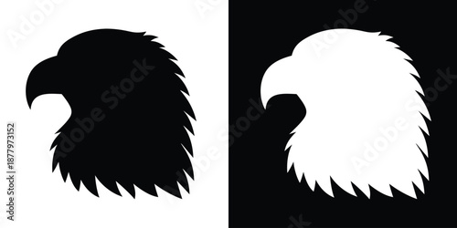 Eagle head silhouette vector illustration, Hawk head black silhouette, Majestic bald eagle head 