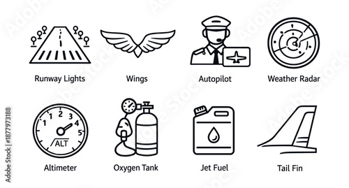 Aviation line icons set