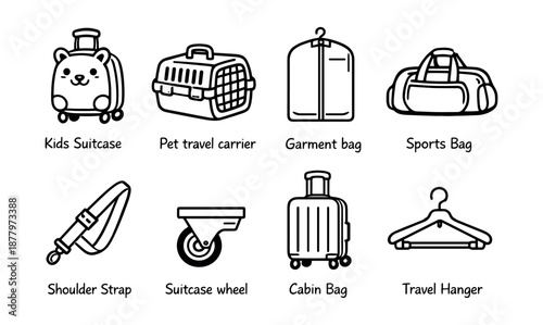 Travel essentials line icons set