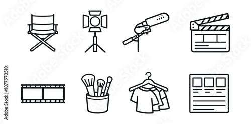 Film and theater production line icons set