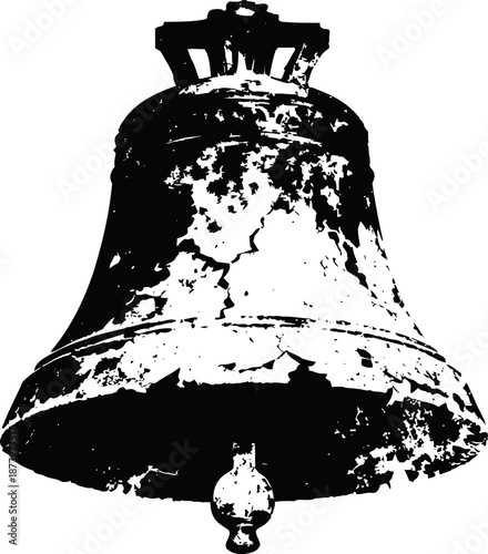 Old rusty bell silhouette with weathered texture isolated on white background