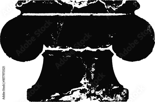 worn classical column base silhouette ancient stone pedestal with rough texture and weathered details