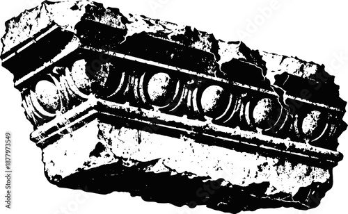 Ancient architectural fragment with detailed ornamental carving and weathered stone texture