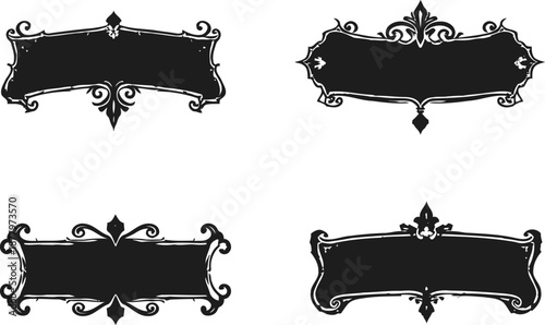 ornate vintage decorative frames set with elegant floral and swirl designs in black silhouette