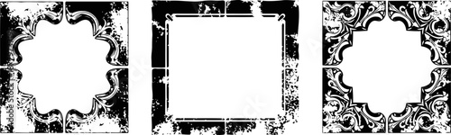 set of three ornamental vintage frames with distressed and decorative borders