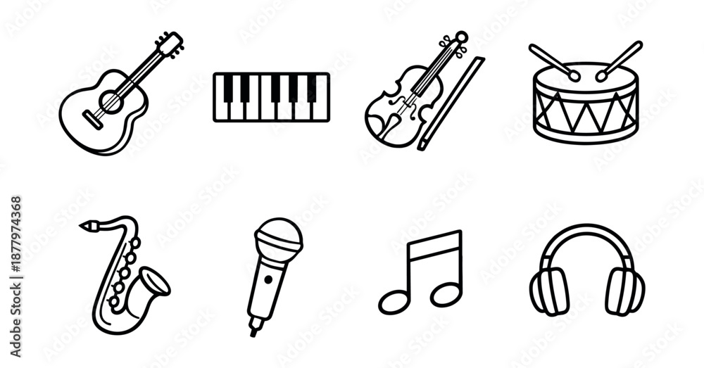 Obraz premium Music instruments line drawings set