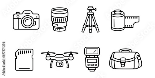 Photography line icons set