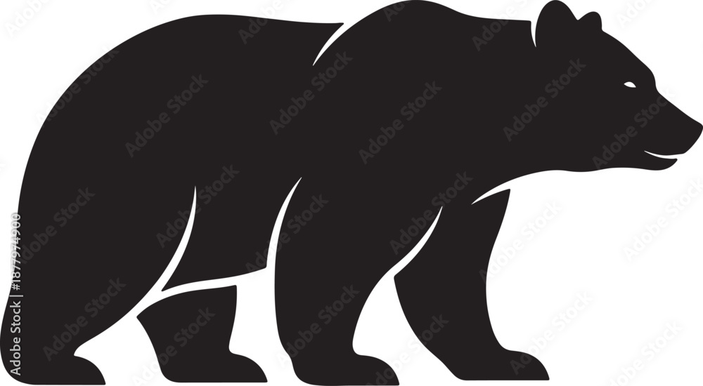 Fototapeta premium Black bear silhouette walking on white background