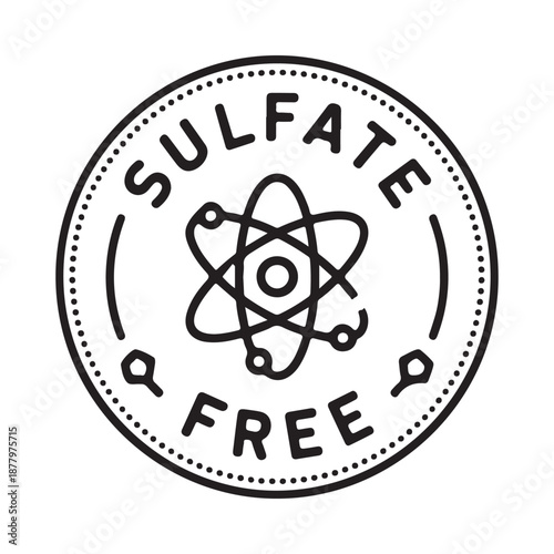 Sulfate free emblem with molecular structure inside a dotted circular frame