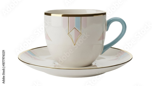 Obraz na plátně Elegant teacup and saucer PNG isolated on transparent background, pastel colors