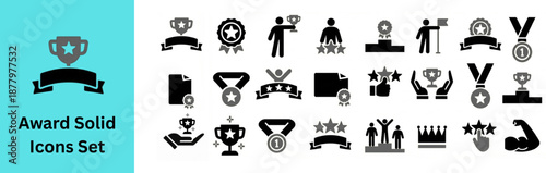Vector of Award Solid Icons Set. Performance Awards. silhouette icon set. Business and achievement icons set. success and reward symbols. 