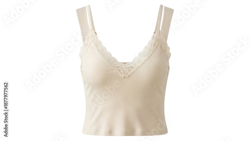Tableau sur toile Ribbed knit camisole with lace trim isolated PNG on transparent background, styl