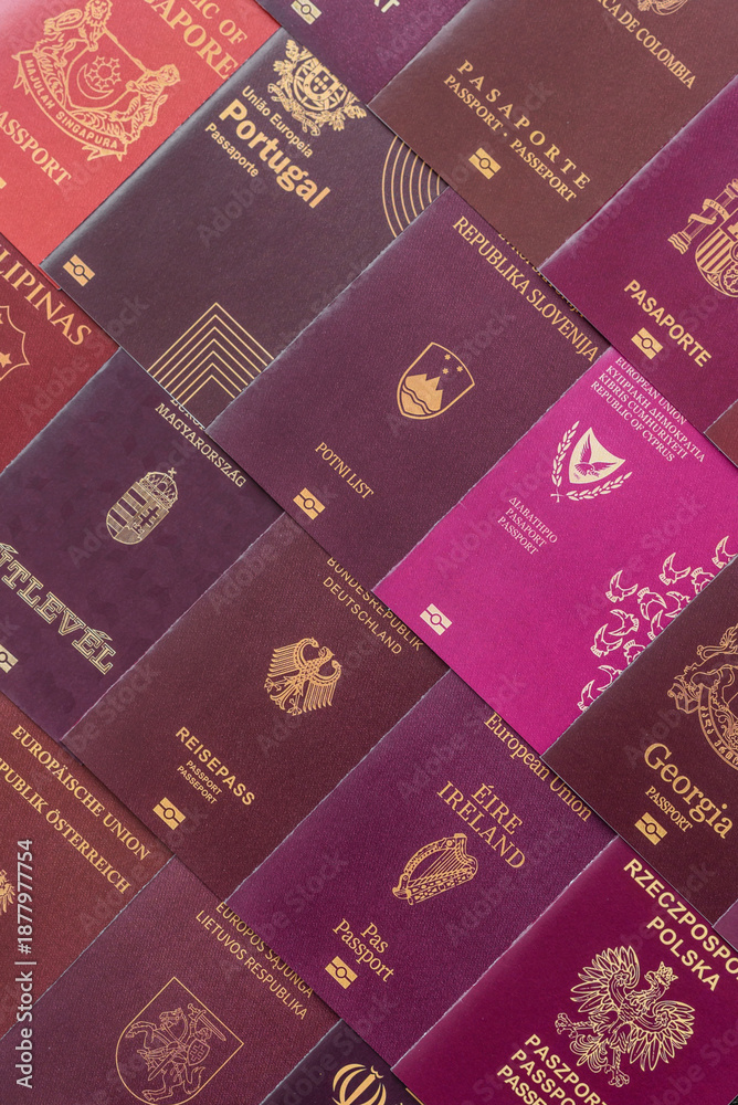Fototapeta premium Passports of citizens of different countries of the world. Passports background