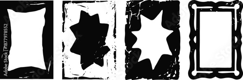 black and white decorative frames with grunge texture and irregular artistic edges