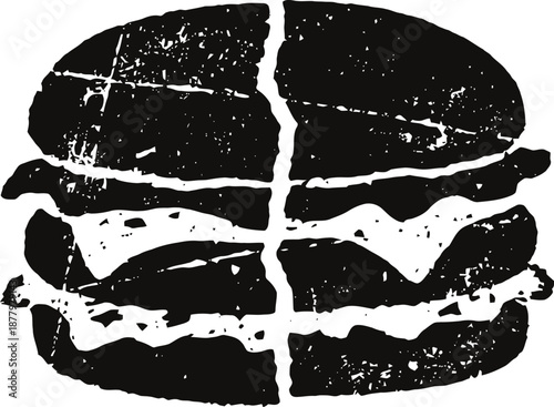 grunge hamburger icon with four separate pieces, classic fast food sandwich illustration