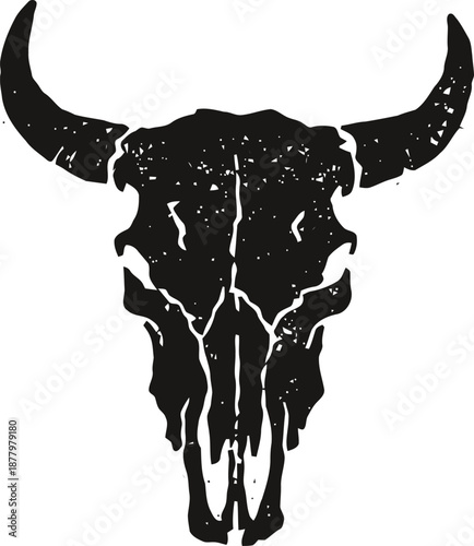 black silhouette of a bull skull with horns and textured distressed details