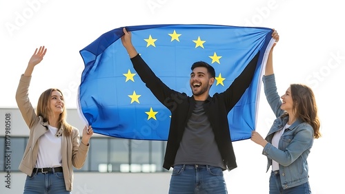 People Holding European Union Flag Celebrating Unity