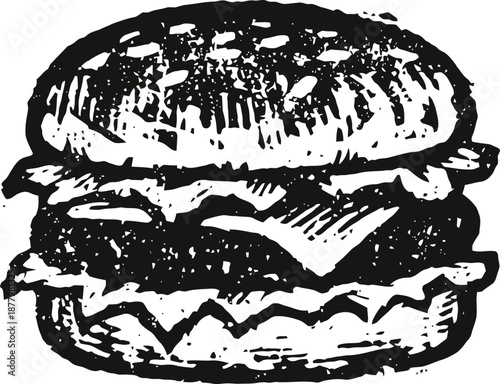 Classic cheeseburger illustration with lettuce and sesame seed bun
