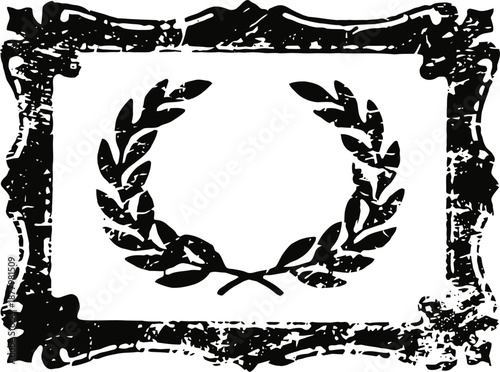 Distressed vintage laurel wreath emblem with grunge textured border design