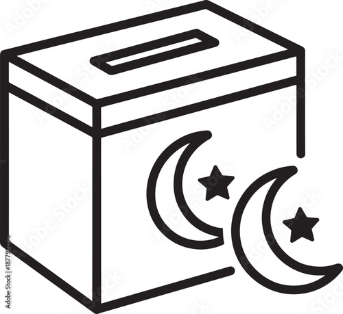 Zakat Donation Box Line Icon, Islamic Charity and Alms Giving Symbol for Ramadan and Eid, Vector Illustration Isolated on White