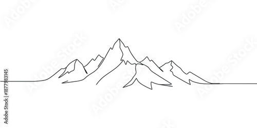 Mountains landscape view. Continuous one line drawing.
