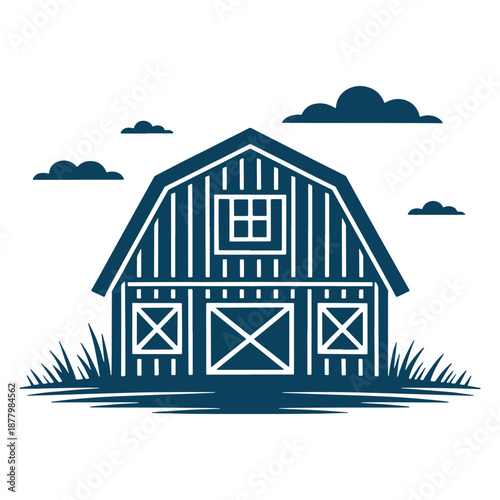 Farm Barn with Landscape Silhouette Illustration