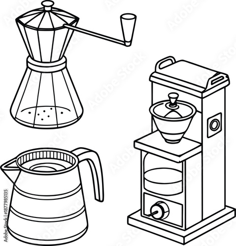 Vintage coffee maker and brewing equipment illustrations