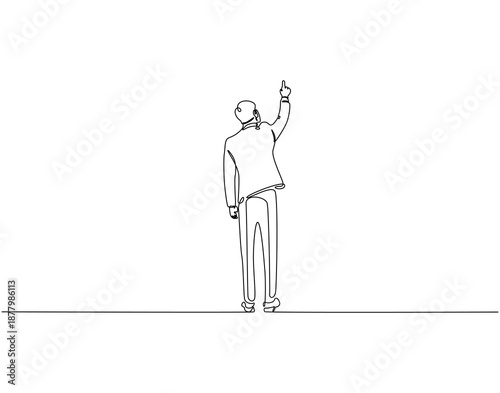 Continuous one line drawing of businessman from rear view. One line drawing illustration of businessman looking back. On target concept single line. Editable outline