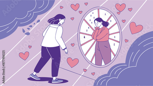 Woman experiencing love and heartbreak in a dreamlike emotional state