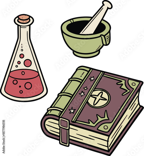 Magical alchemy tools for mystical rituals and spells