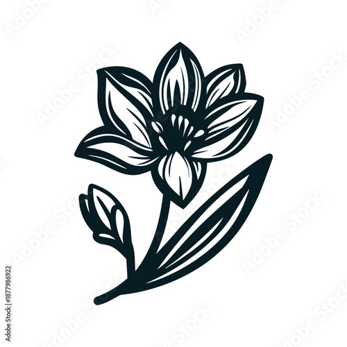 Elegant Botanical Flower Silhouette Vector Illustration