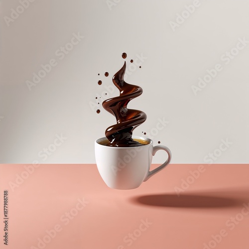 A steaming brown mug of hot chocolate and espresso coffee with chocolate aroma creates a morning beverage illustration icon for a cafe breakfast