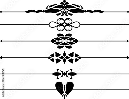 Line divider set or text underline separators, decorative typography borders design elements and ornaments. dividing lines objects.