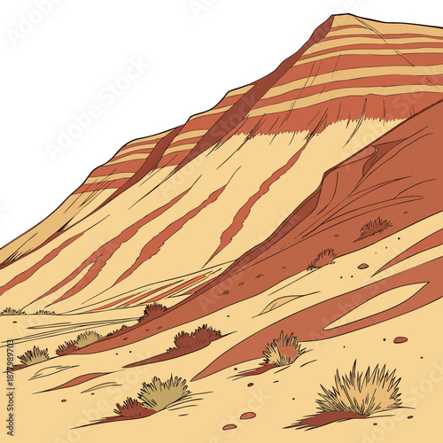 Desert slope with layered sediment colors 1