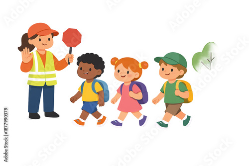 Children Walking with Adult Supervisor.