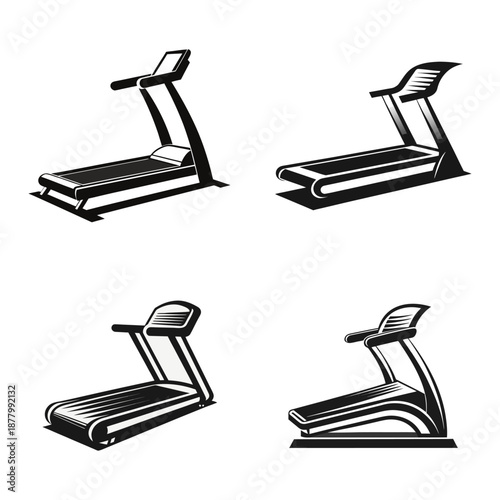 Set Of Four Treadmill Icons Silhouettes For Fitness, Gym, And Cardio Visuals