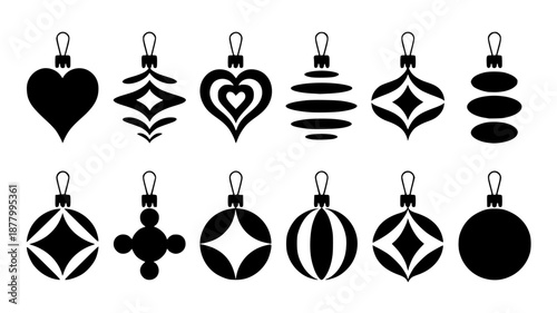 Set of 12 Christmas Ornament Icons Vector