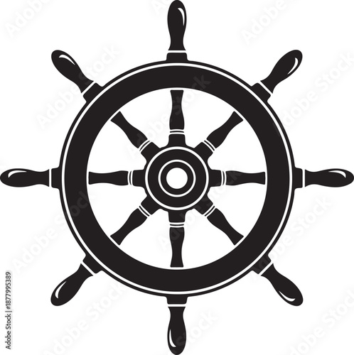 Ship wheel silhouette, vintage ship steering wheel silhouette vector, classic nautical ship s wheel silhouette, ship wheel vector icon, ship steering wheel silhouette on a white background