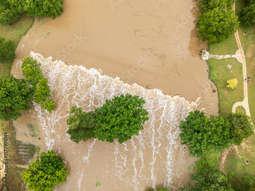 Canvas Print Aerial view of flooding in Georgetown Texas after heavy rainfall in July 2025 sh